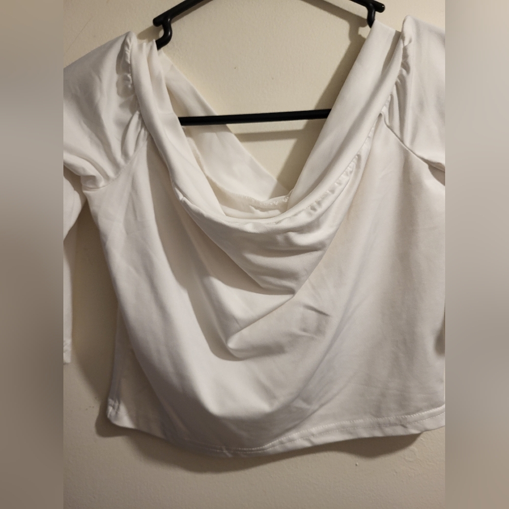 Elegant White Drape Neck Top (Run Small) - Picture 2 of 3